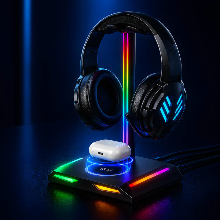 RGB Gaming Headphone Stand with 15W Wireless Charger | Z12 Headset Holder