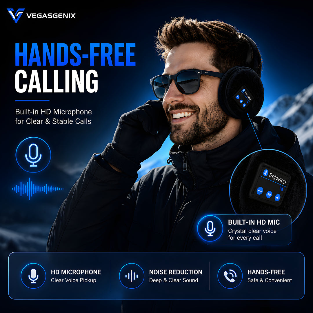 Bluetooth Music Earmuffs | Wireless Winter Ear Warmers with HD Stereo Headphones &amp; Hands-Free Calling