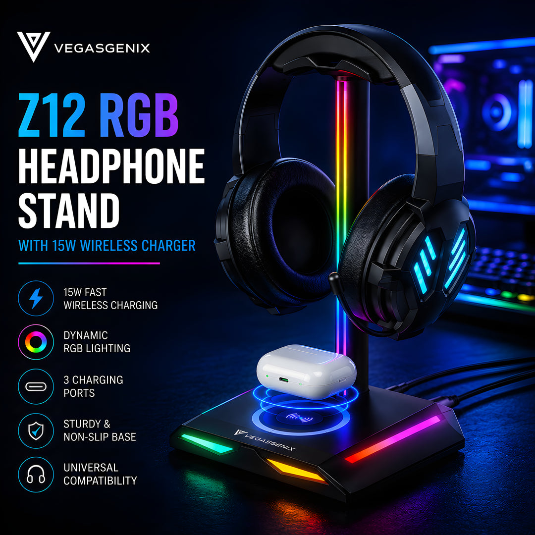 RGB Gaming Headphone Stand with 15W Wireless Charger | Z12 Headset Holder