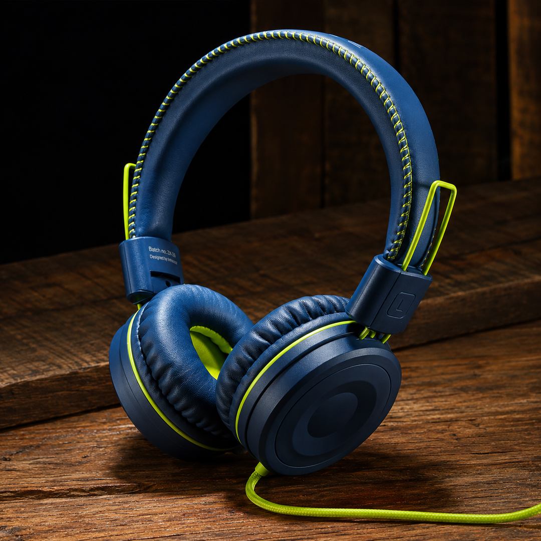 M1 Kids Wired Headphones | Adjustable Foldable Stereo On-Ear Headphones with 3.5mm Jack | Blue