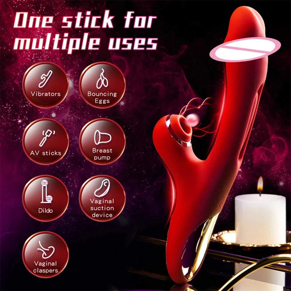 3 In 1 Insert Vibrators Patting Sucking Vibrating Stick For Women