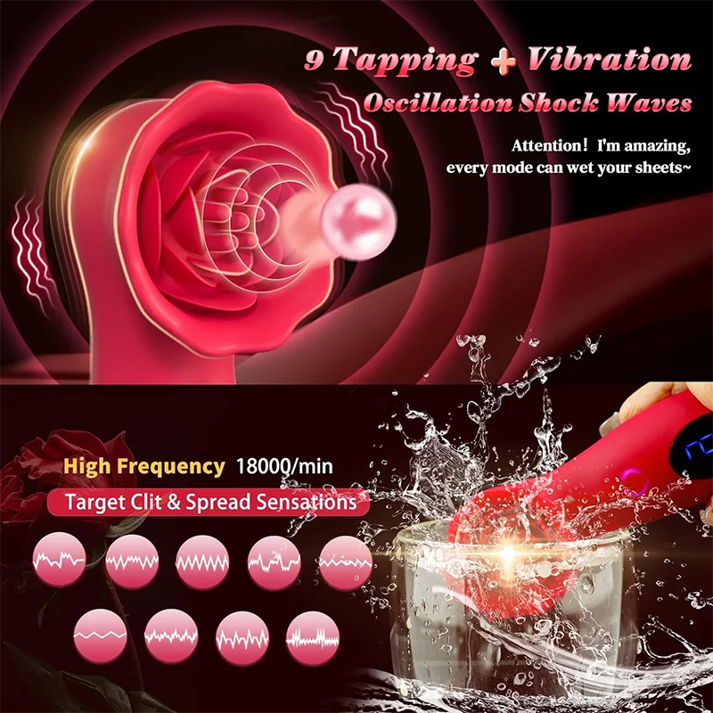 Rose G Spot Vibrator for Women Clitoris Stimulator Vagina Nipple Massager Powerful LCD Female Masturbator Sex Toys Adults 18+