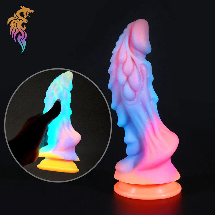 New Luminous Dildos Colourful Glowing Huge Penis G-spot Anal Butt Plug Women Toys Shaped Dragon Monster Dildo with Suction Cup