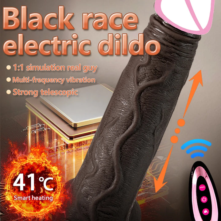 Black Penis Wireless Vibrator Telescopic Dildos For Women Big Dildo Vibrator Heating Skin Feeling Dick Realistic Penis Silicone