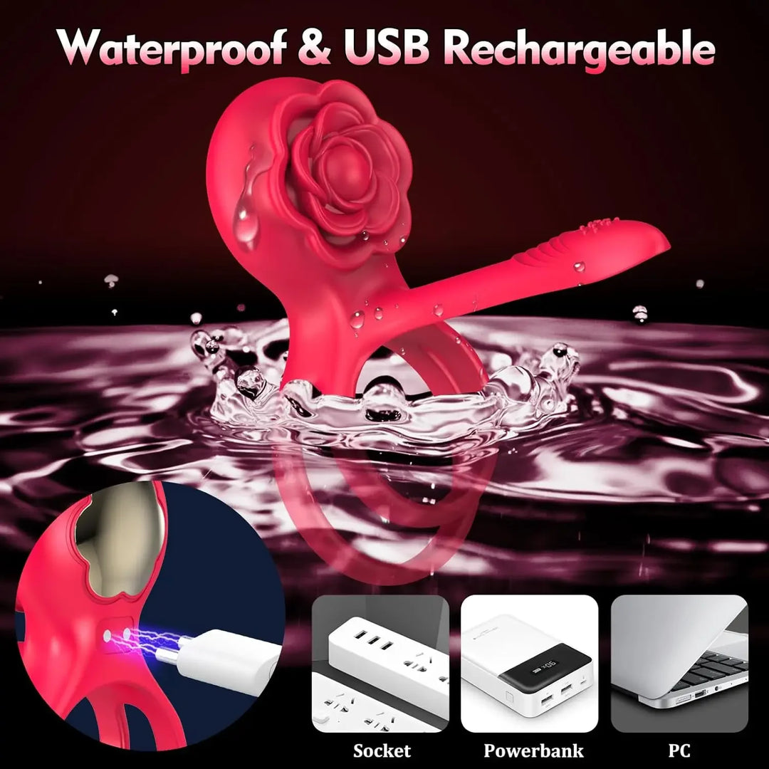 Rose Vibrating Cock Ring Penis Sleeve Vibrator G-spot Clitoral Stimulator 10 Vibration Sex Toy for Adult Men Clitoris Vibrator