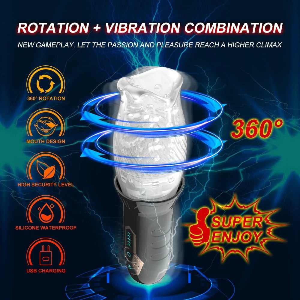 360° Rotation Male Masturbator Cup Sex Toys for Men Blowjob Oral Pussy Masturbation Sucking Automatic Climax Glans Massager