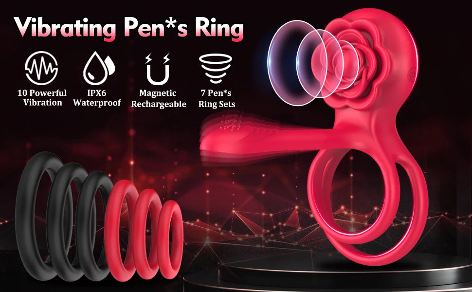 Rose Vibrating Cock Ring Penis Sleeve Vibrator G-spot Clitoral Stimulator 10 Vibration Sex Toy for Adult Men Clitoris Vibrator