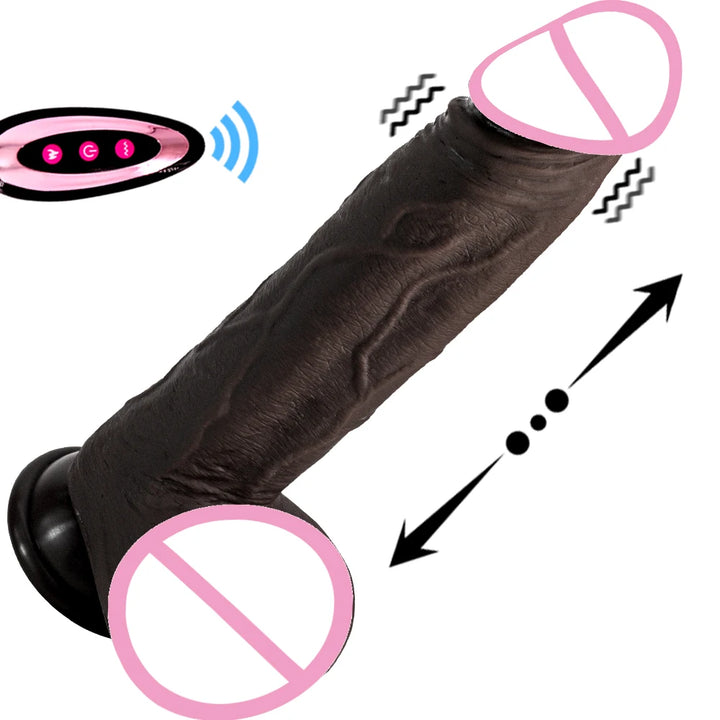 Black Penis Wireless Vibrator Telescopic Dildos For Women Big Dildo Vibrator Heating Skin Feeling Dick Realistic Penis Silicone