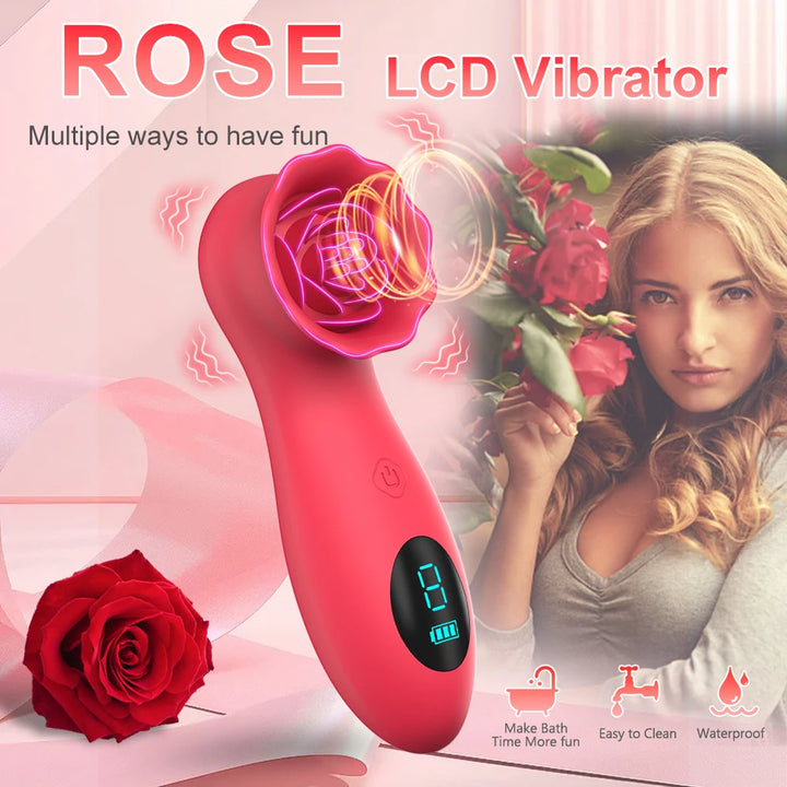 Rose G Spot Vibrator for Women Clitoris Stimulator Vagina Nipple Massager Powerful LCD Female Masturbator Sex Toys Adults 18+