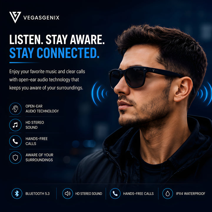 Bluetooth 5.3 Smart Audio Sunglasses | Open-Ear Wireless Sports Glasses with HD Calls